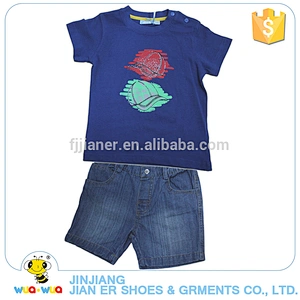 Stylish cotton short sleeve shirt and jean pants clothes sets for baby boy