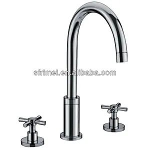 Modern Deck Mounted Zinc Alloy Dual Handle 3-Hole Wash Basin Faucets