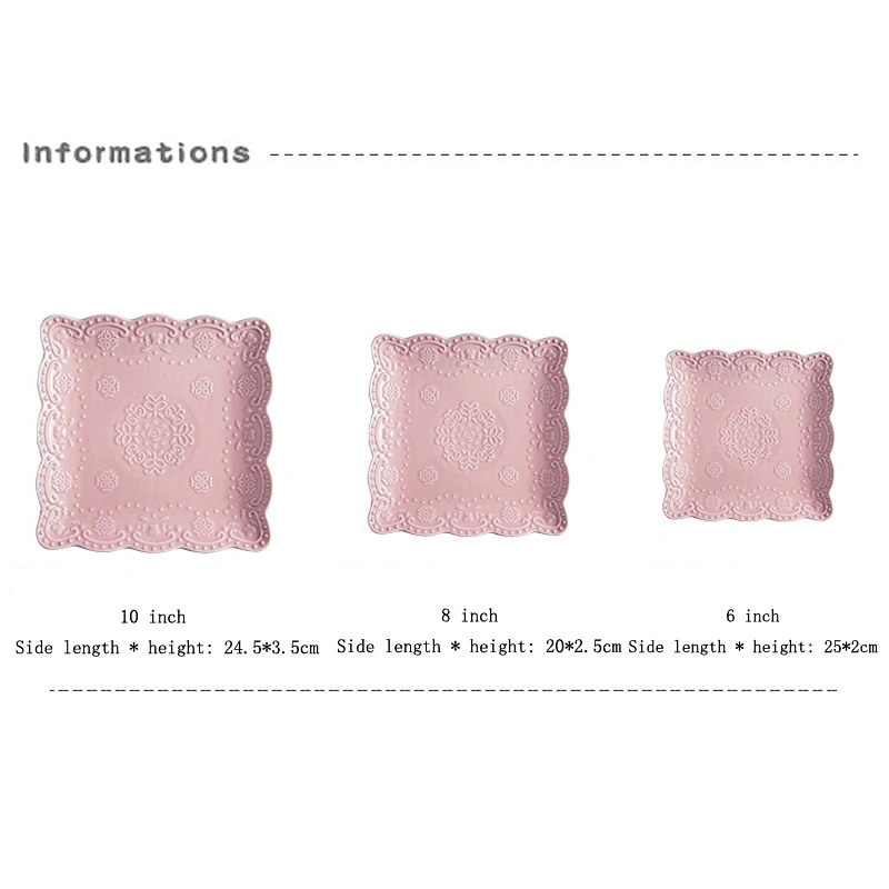 Wholesale Creative Japanese Relief Creative Square Plate Ceramic Disc Bread Dessert Plate Custom Logo Tableware Tray 10 inch