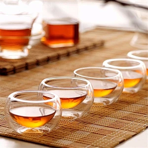 2018 Guangzhou manufactory small cup double wall mug glass tea cup water bottle for tea ware