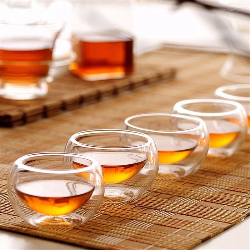 2018 Guangzhou manufactory small cup double wall mug glass tea cup water bottle for tea ware