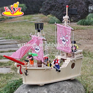 wholesale high quality unique style wooden toy pirate ship for sale W03B061-Z