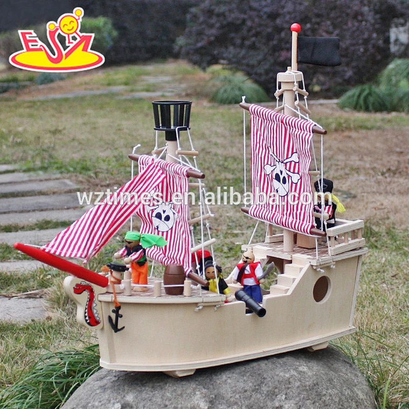 wholesale high quality unique style wooden toy pirate ship for sale W03B061-Z