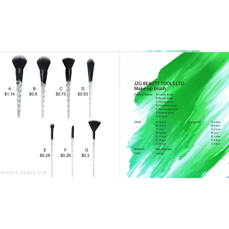 Cosmetics tools professional makeup brush set 7 pcs transparent handle synthetic hair makeup brushes