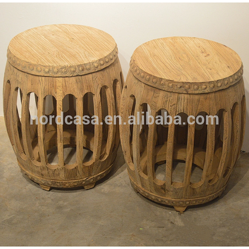 Chinese antique style solid wood drum stool/vintage wooden drum stool/wooden round drum stool