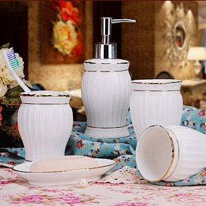 Home Porcelain Toilet Set Fashion 5pcs Ceramic Bathroom Set China Supplier in-stock Toothbrush and Gargle Cup