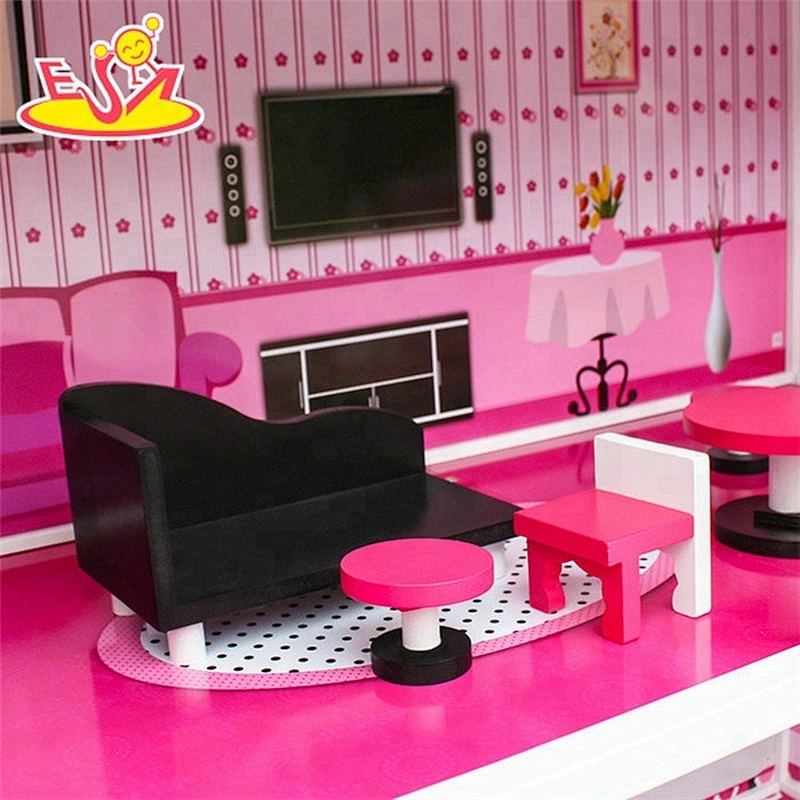 Nuevos productos 2018 preciosos kits de casa de muñecas de madera para niñas W06A251B