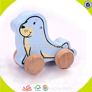 wholesale children mini wooden pull cart toy, fashion design blue wooden pull toy, popular toddler wooden pull toy W05B081