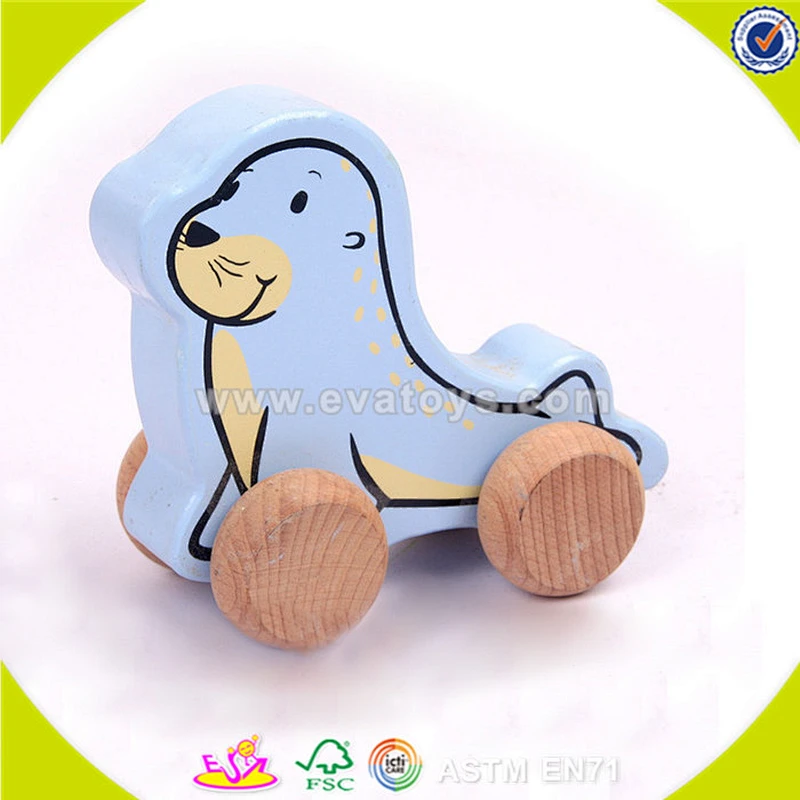 wholesale children mini wooden pull cart toy, fashion design blue wooden pull toy, popular toddler wooden pull toy W05B081