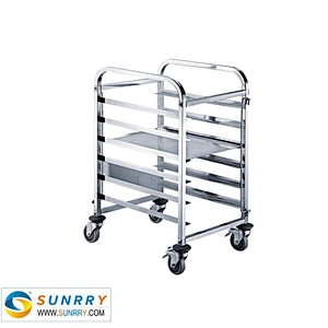 Commercial stainless steel single line bakery pan rack trolley cart with wheels
