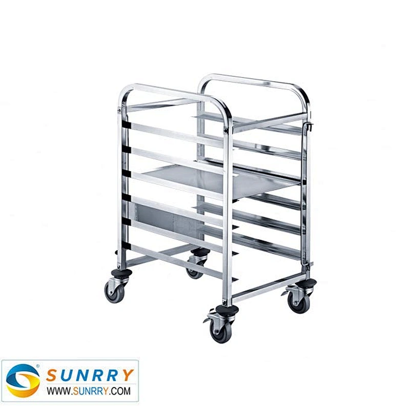 Commercial stainless steel single line bakery pan rack trolley cart with wheels