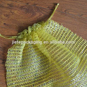 Low price yellow plastic raschel mesh net bag with drawstring for orange,garlic,onions,potato