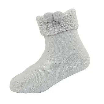 baby colorful double cuff pompoms thick cotton winter socks