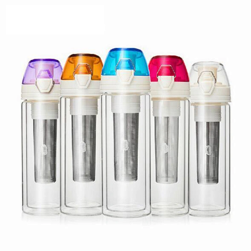 Double Wall Glass Drink Tea Water Bottle With Tea Infuser Wholesale Borosilicate Glass Cup
