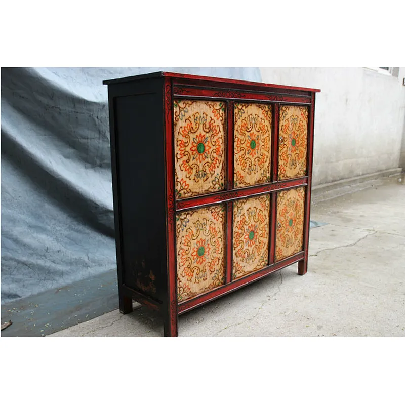 Chinese Antique Furniture Tibetan Hand-painting reclaimed wood cabinet