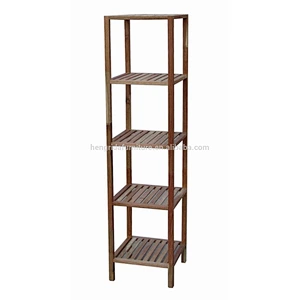 Scandinavian 5 tier slim strip solid oiled wood walnut bathroom shelf unit