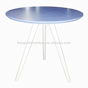 scandinavian solid wood walnut white legs end table with blue MDF top