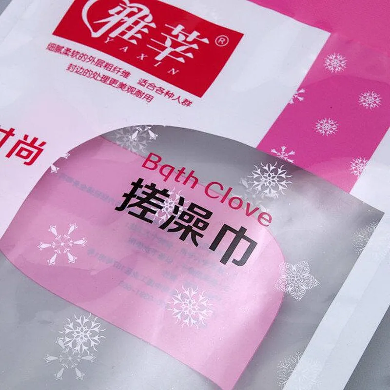 Pink and transparent PE bags are used to wrap the washcloth wholesale