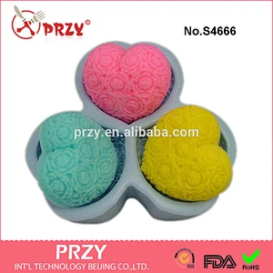 S4666 Heart-shaped Roses soap mold 3 hole heart shaped roses mold for soap making silicone molds