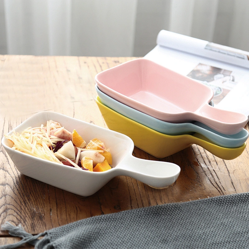 Candy color korea style square bowl with long handle for fruit salad dish