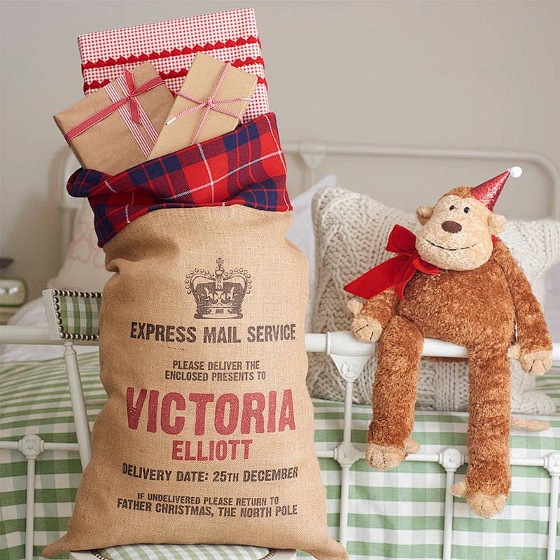 customs laminated christmas santa sack jute gunny sack gift burlap santa sack