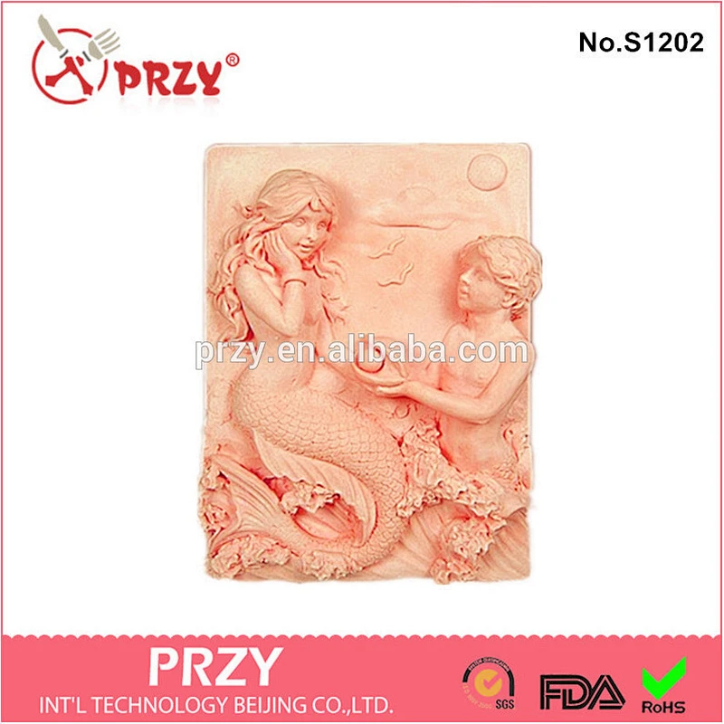handmade 2d silicone soap mold / Plaster casting Mold - Mermaid Couple soap mold