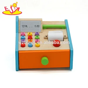 Top fashion pretend play toys wooden play cash register for kids W10A070