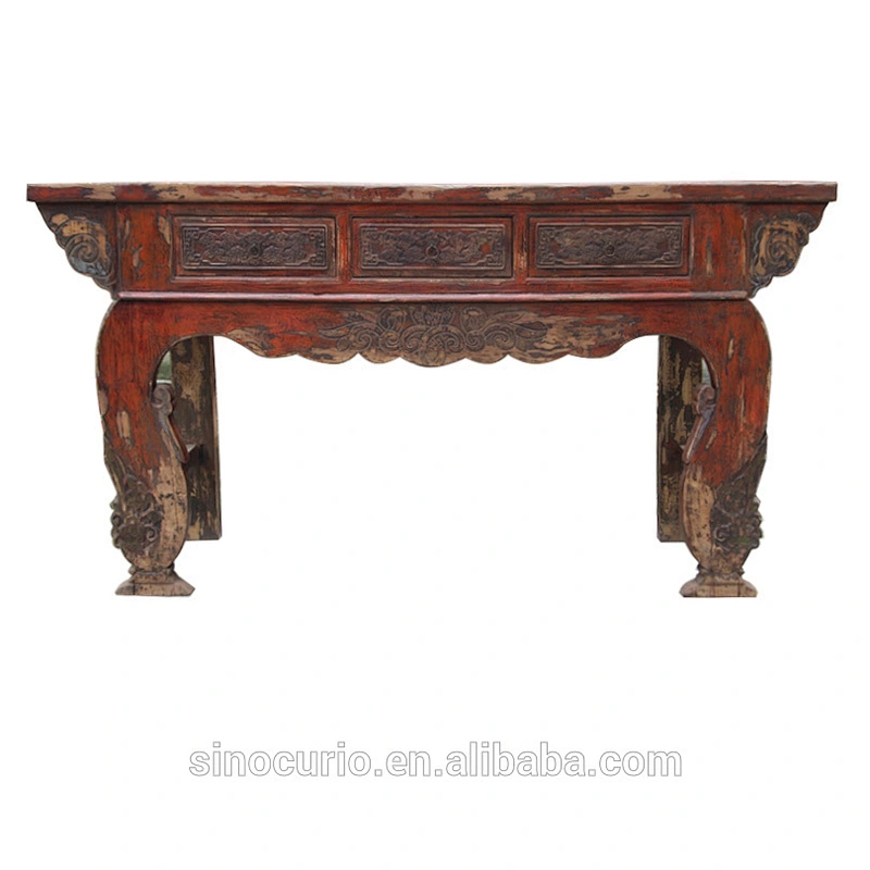 Chinese antique rococo carved furniture living room solid wood distressed console table