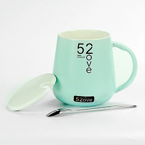 High Quality Mixed Order Promotion Customized Logo Color Ceramic Mug Porcelain Coffee Cup With Spoon and Lid