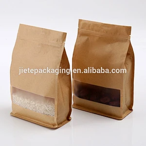 High quality gusset PE coated kraft paper bag for rice packaging with window