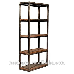 Chinese Antique Industrial Recycle Wood and Metal Bookcase