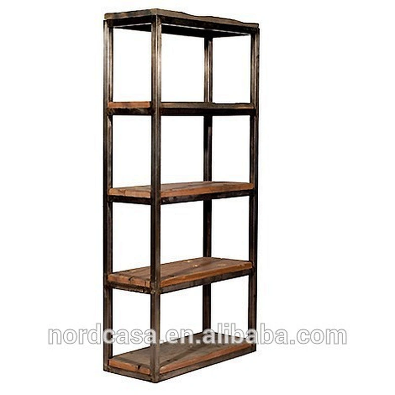 Chinese Antique Industrial Recycle Wood and Metal Bookcase