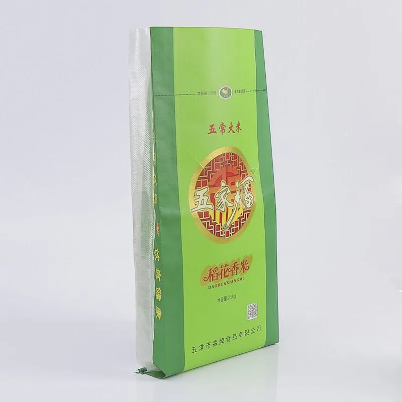 Custom 25kg green woven bag for rice packaging