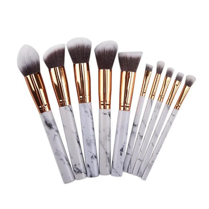 10 sets of Professional white Makeup Brushes Marbling Handle Eye Shadow Eyebrow Lip Eye Make Up Brush