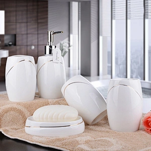 Fashion 5pcs Ceramic Bathroom Set Home Porcelain Toilet Set China Supplier in-stock Toothbrush and Gargle Cup