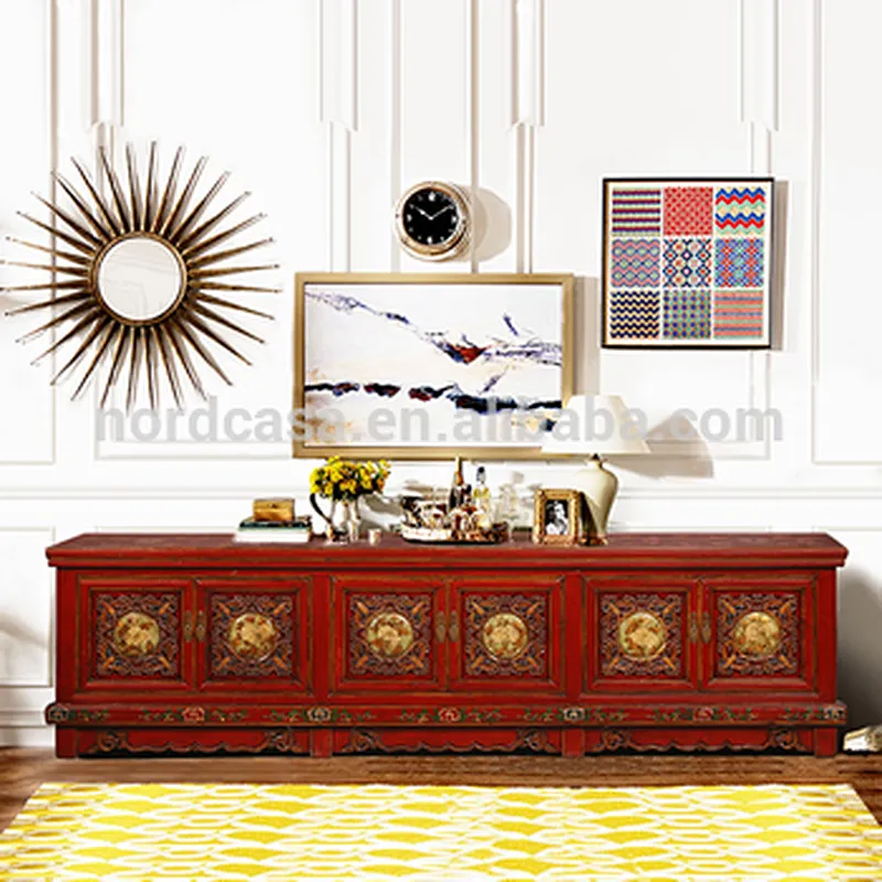 Chinese antique asian furniture tv cabinet chinese antique furniture red cracked cabinet