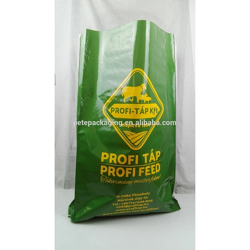 Customized design printing laminated green pp woven feed bag for livestock,poultry