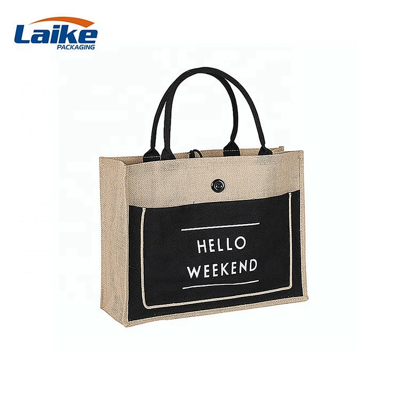Custom Ladies Fashionable Jute tote bag reusable shopping grocery bag