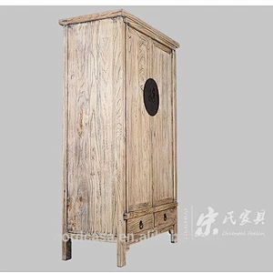 Antique chinese wooden bedroom natural color tall cabinet
