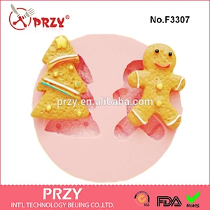 F3307Gingerbread Three Christmas Biscuit Flexible Silicone Mold - Decoden Kawaii Sweets Resin Fimo Polymer Clay Sculpey Soap Fon