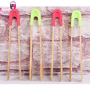 Kitchen Cooking Tools Wood Silicone Handle BBQ Food Tong