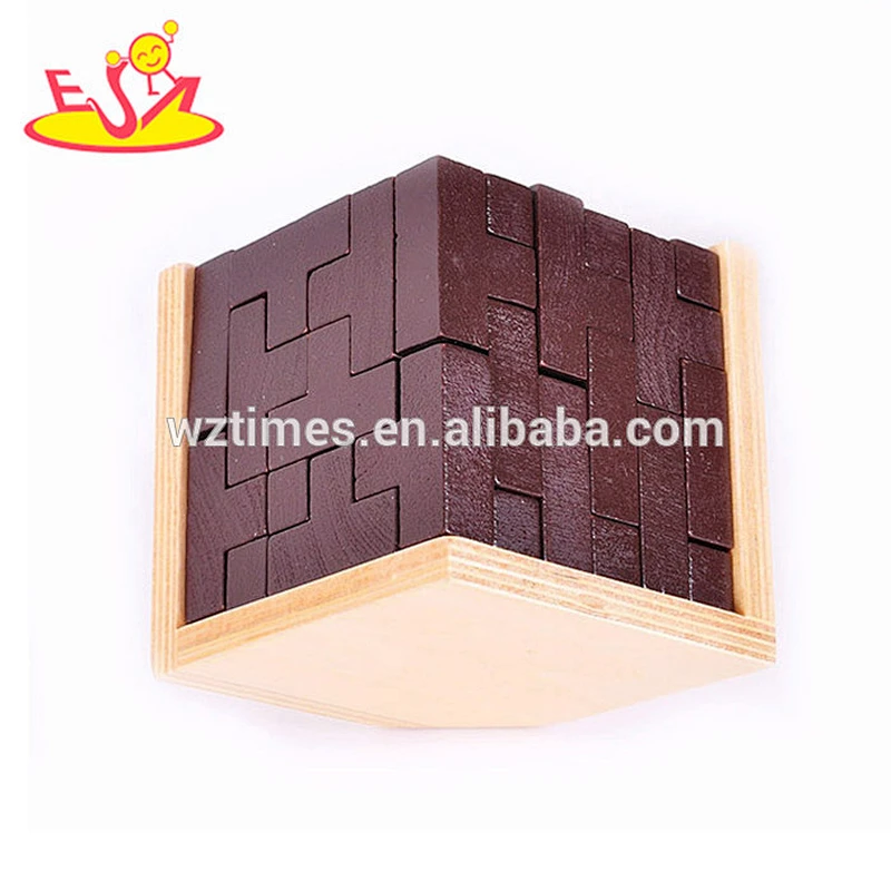Wholesale educational brain teaser wooden unlocked 3d cube puzzle toy for kids W11C027
