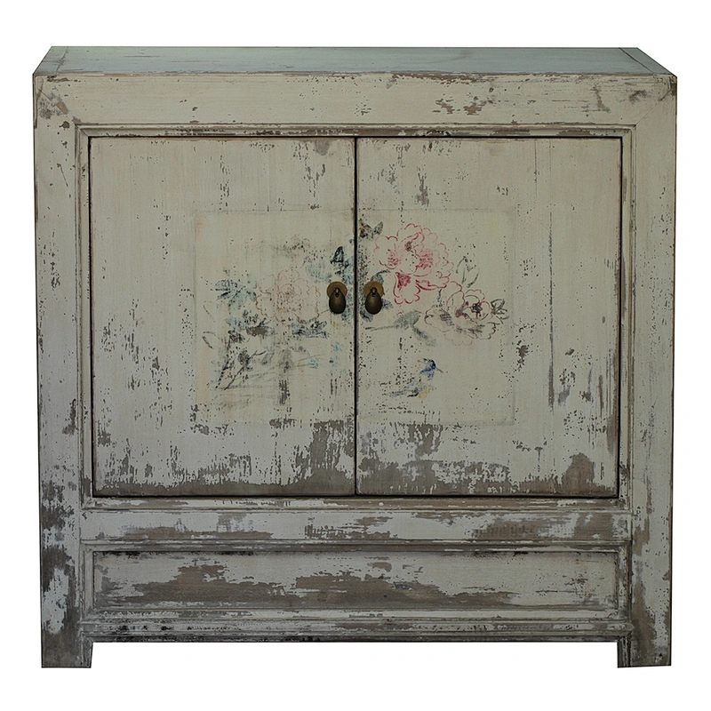 asian chinese antique reclaimed bleached wood painting furniture drawer storage