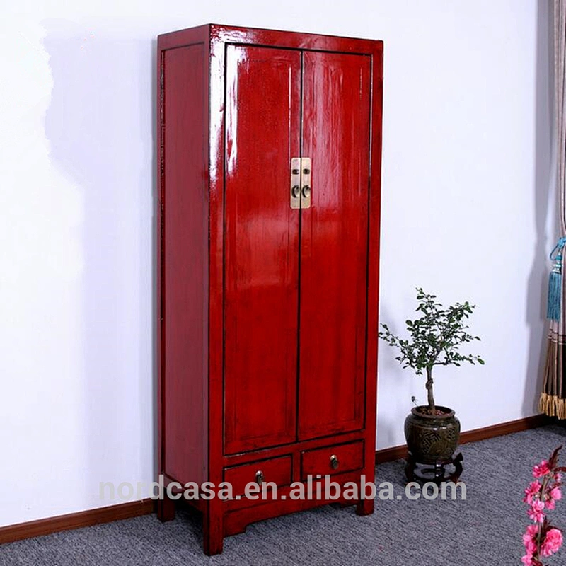 factory price of lacquered two door two drawer red chinese wedding cabinet