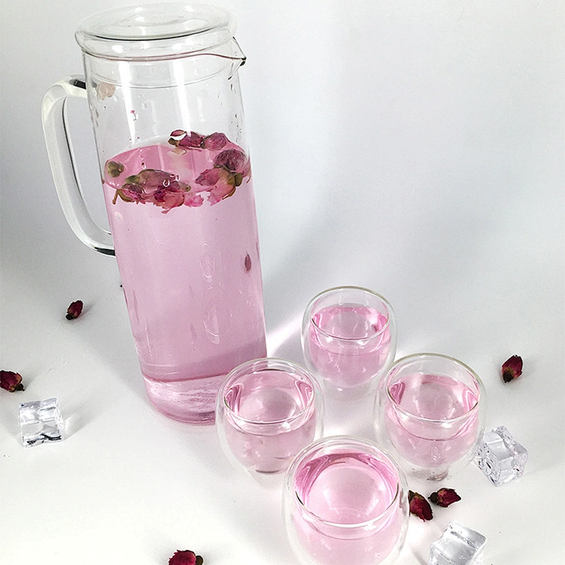 Clear transparent fruit bottle cold/hot glass water bottle with handle for restaurant