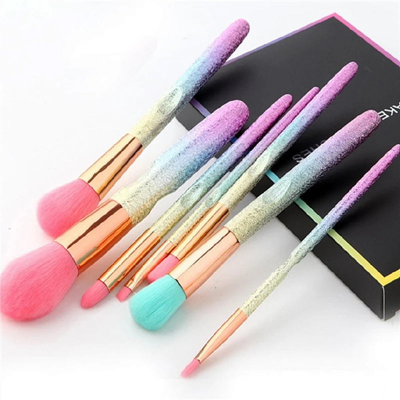 Customized Logo Glitter Colorful 7pcs Makeup Brush Set With High Quality For Beauty