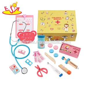 Wholesale newest medical equipment toy 25 pcs wooden kids doctor toy with IV drip stand W10D159B