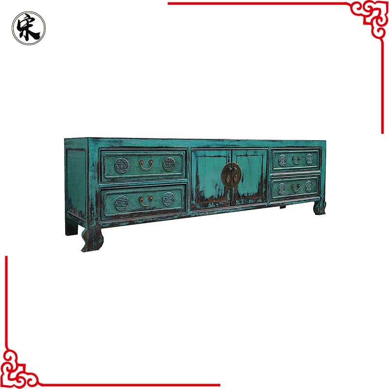 chinese antique distressed lacquered tv cabinet stand living room furniture