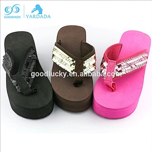 Wholesale fashion lady footwear cheap custom PVC strap eva platform high heel slipper
