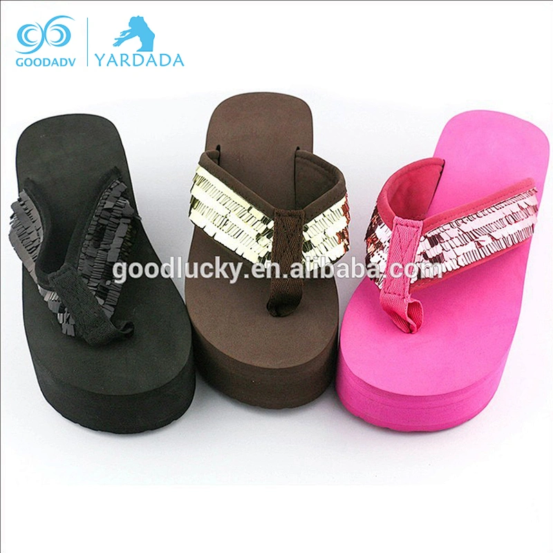 Wholesale fashion lady footwear cheap custom PVC strap eva platform high heel slipper